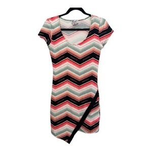 Y2K Era Urban Rose Chevron Striped Bodycon Mini Dress Medium